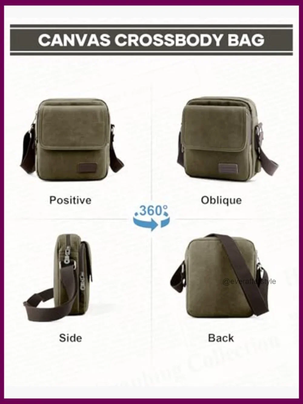 Canvas Messenger Crossbody Bag for Men with Zipper Closure